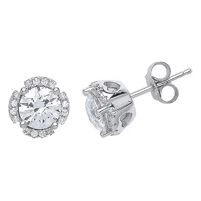 Jewelco London Ladies Sterling Silver Cubic Zirconia Split Halo Stud Earrings - GVE530