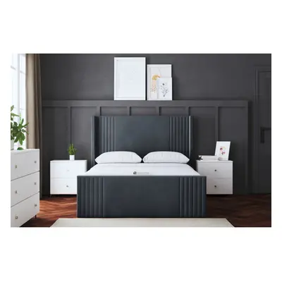 (King, Steel) Elara Winged Paneled Upholstered Bed