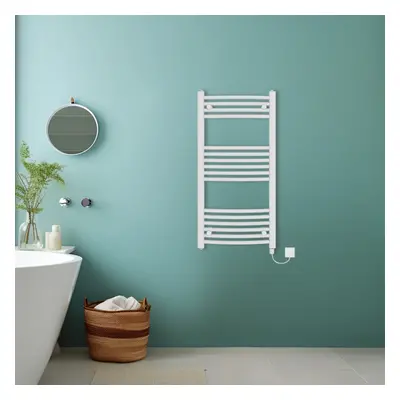 (White, 1000x500mm) Bathroom Curved Prefilled Electric Heated Towel Rail Ladder Warmer Radiator