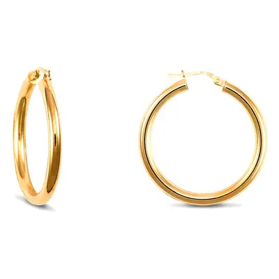 Jewelco London Ladies 9ct Yellow Gold Polished 3mm Hoop Earrings 30mm - JER179B