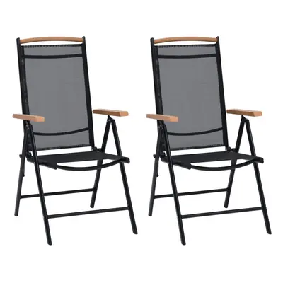 vidaXL 2x Folding Garden Chairs with Armrests Outdoor Chair Aluminium Black