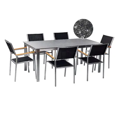 Garden Dining Set COSOLETO/GROSSETO Tempered Glass Granite Effect 180x90x75 cm Black