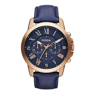 Fossil FS4835 Grant Rose Gold tone Case Blue Leather Band Men's Watch