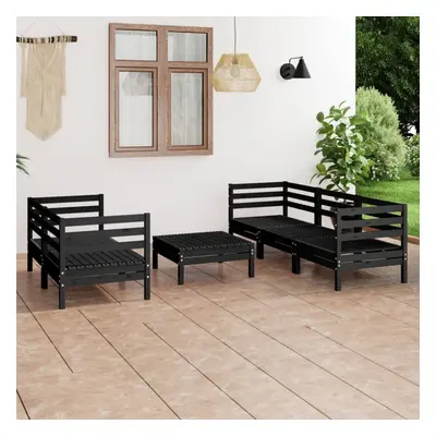 vidaXL Solid Pinewood Garden Lounge Set Piece Black Outdoor Seating Sofa