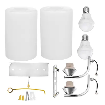 (Double Heads) Bedroom Glass Wall Sconce Light Indoor Fixture Bedside Lamp+LED Bulb Pull Switch