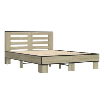 (sonoma oak, x cm) vidaXL Bed Frame Home Bed Base Sonoma Oak 90x200 cm Engineered Wood and Metal