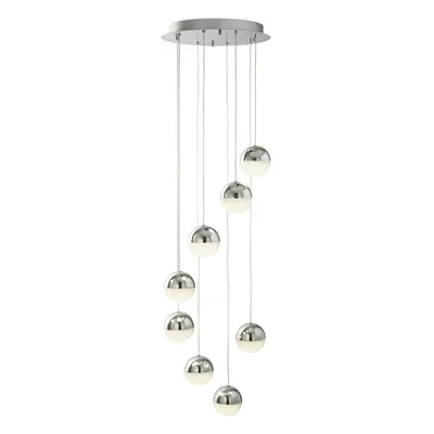 8 Light LED Chrome Globe Mulit-Drop Pendant