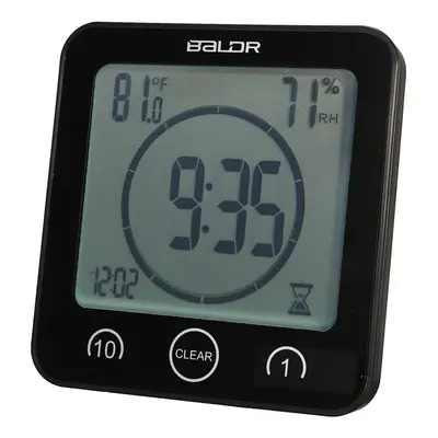 (Black) Digital Waterproof Shower Clock Temperature Sensor Wall Countdown Bathroom Timer