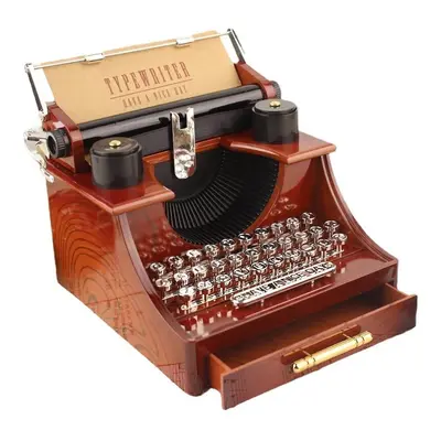 Vintage Typewriter Style Mechanical Music Box Jewelry Storage with Drawer Home Decoration Christ