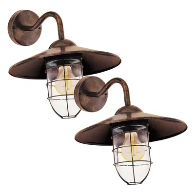 2 PACK IP44 Outdoor Wall Light Antique Copper Shade Fisherman Lamp 60W E27