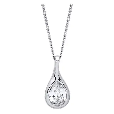 Jewelco London Ladies Rhodium Plated Sterling Silver Pear CZ Blob Tear Drop Solitaire Lavalier N