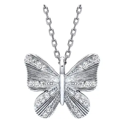 Jewelco London Ladies Rhodium Plated Sterling Silver CZ Graceful Butterfly Pendant Necklace + in