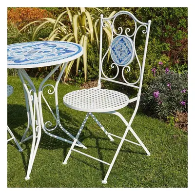 Home Source Fenton Mosaic Pair of Chairs Blue White Outdoor Conservatory Folding Metal Patio Bis