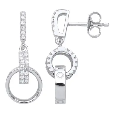 Jewelco London Ladies Sterling Silver Cubic Zirconia Linked Hoop Loop Drop Earrings - GVE577