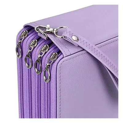 (Purple) Slots Colored Pencil Case Large Capacity Soft and PU Leather Pencil Holder Organizer wi