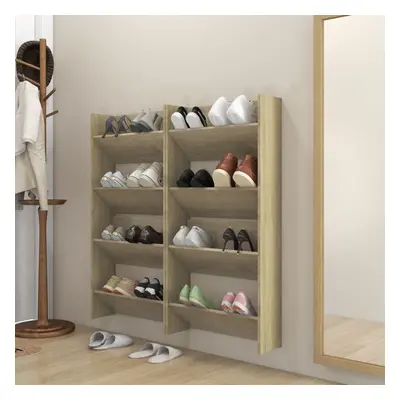 vidaXL 4x Wall Shoe Cabinets Sonoma Oak Chipboard Hanging Shoe Organiser Shelf