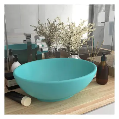 vidaXL Luxury Basin Oval-shaped Matt Light Green Ceramic Bathroom Vanity Sink