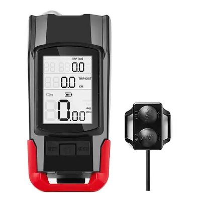 (Red) 3-in-1 Bicycle Speedometer Wireless USB Rechargeable Double T6 LED Bike Light Bike Compute