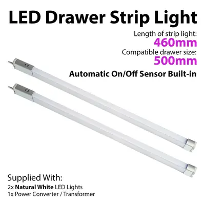 2x 500mm LED Drawer Strip Light AUTO ON/OFF PIR SENSOR Kitchen Cupboard Door