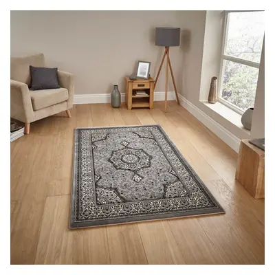 (80x140cm) Heritage Traditional Medallion Rugs in Grey Soft Powerloomed Mats