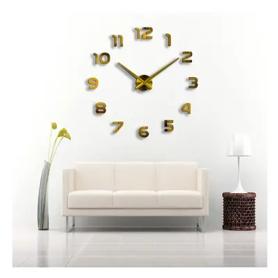 (Gold) 3D Frameless Wall Clock Modern Mute Large Mirror Surface DIY Room Home Office Decorations