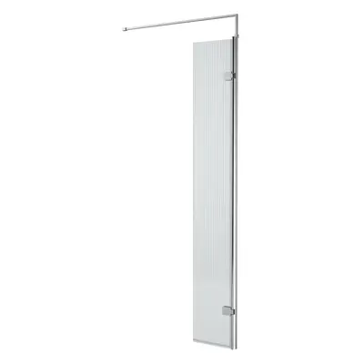 Fluted 8mm Toughened Safety Glass Hinged Return Screen with Support Bar, Chrome - 300mm