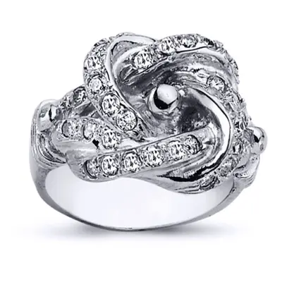 (W) Jewelco London Mens Rhodium Plated Sterling Silver Round Cubic Zirconia Celtic Knot Love Rin