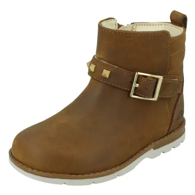 (Tan, UK Infant) Girls Clarks Casual Ankle Boots Dabi Trim