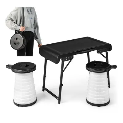 3-Piece Folding Camping Table & Stool Set with Retractable LED Stools