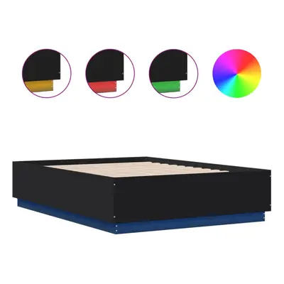 vidaXL Bed Frame with LED Lights Black 120x190 cm Small Double Engineered Wood