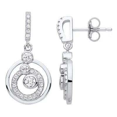 Jewelco London Ladies Sterling Silver Cubic Zirconia Rings n Bubbles Halo Stud Drop Earrings - G