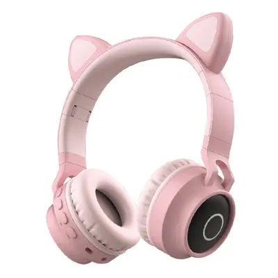 (Pink) Faddish Student Cute Cat's Ears Head-Mounted Headset No Wire Cartoon BT Game Chargeable