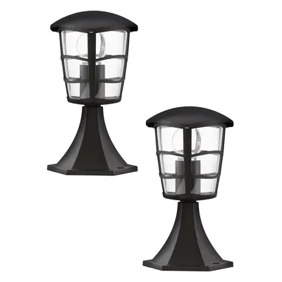 2 PACK IP44 Outdoor Pedestal Light Black Aluminium Lantern 60W E27 Wall Post