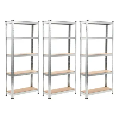 vidaXL 3x Storage Shelves Silver 75x30x172cm Steel and MDF Organiser Rack Unit