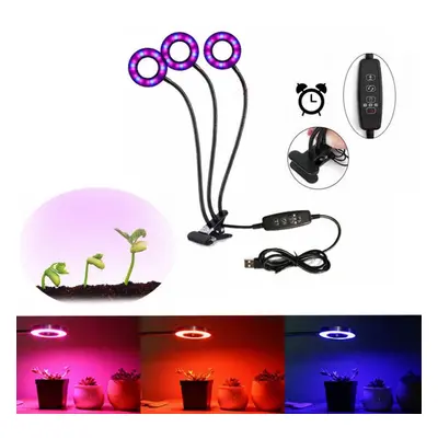 USB 18W 3Heads Clip-on Grow Light Dimmable Timing Plant Lamp for Indoor Flower DC5V