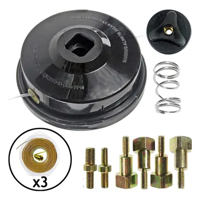 UNIVERSAL Dual Line Manual Feed Head with Bolts +3 x 80m Dual Core Refill for Strimmer/Trimmer/B