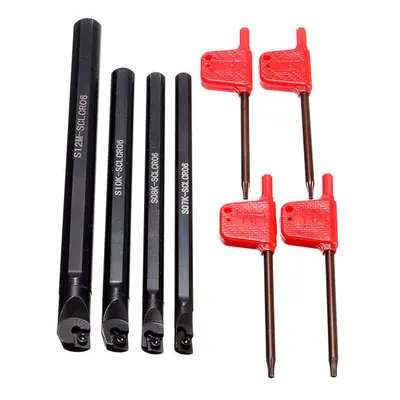 4pcs S07K/S08K/S10K/S12M-SCLCR06 CNC Lathe Boring Bar Turning Tool Holder with 4pcs T8 Wrenches