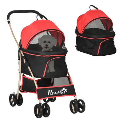 PawHut In Pet Stroller, Detachable Dog Cat Travel Carriage - Red