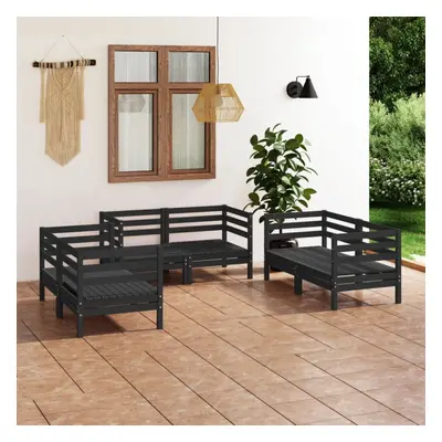 vidaXL Solid Pinewood Garden Lounge Set Piece Black Outdoor Seating Sofa