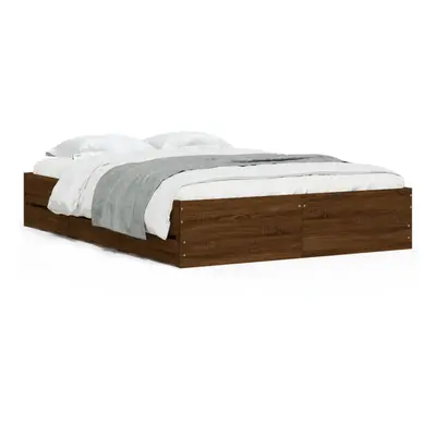 (brown oak, x cm) vidaXL Bed Frame with Drawers Mattress Foundation Bed Base Engineered Wood