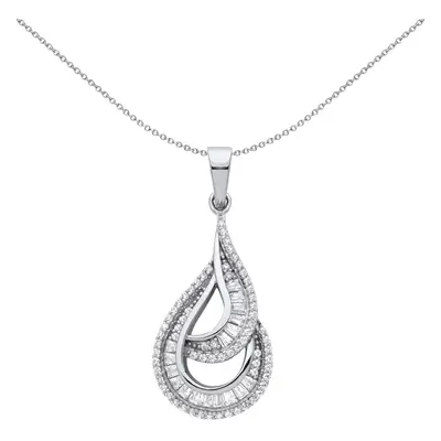 Jewelco London Ladies Rhodium Plated Sterling Silver Baguette CZ Twist Spiral Staircase Avocado 