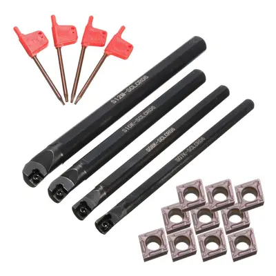 4pcs 7/8/10/12mm Lathe Boring Bar Turning Tool With 10pcs CCMT0602 Inserts