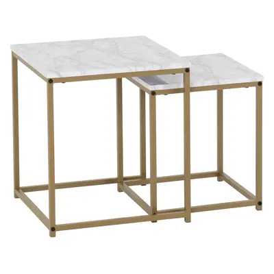 Dallas Nest of Two Tables Marble Effect and Gold Tone Metal Finish