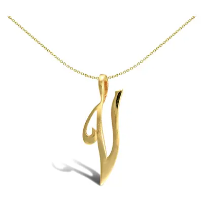 Jewelco London Solid 9ct Yellow Gold Script Identity Initial Pendant Letter V - JIN002-V