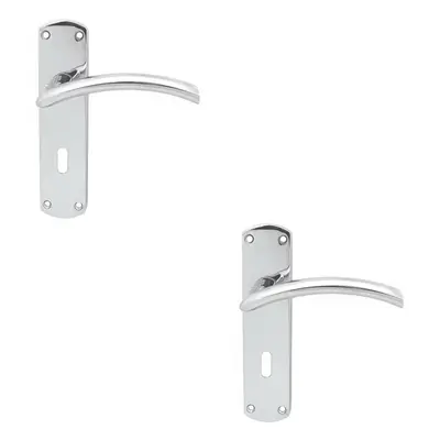 2x Arched Lever on Lock Backplate Door Handle x 42mm Polished Chrome