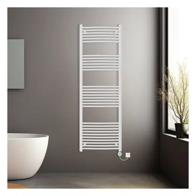 (White, 1800x600mm) Prefilled Electric Heated Towel Rail Radiator Curved Thermo Smart WiFi