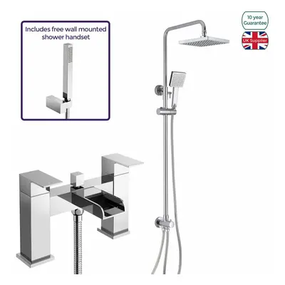 SERCIL EXPOSED SQUARE OVERHEAD RAIN RISER RAIL SHOWER MIXER & BATH FILLER TAP