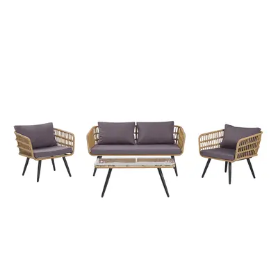 Sofa Set with Table FOBELLO PE Rattan Beige