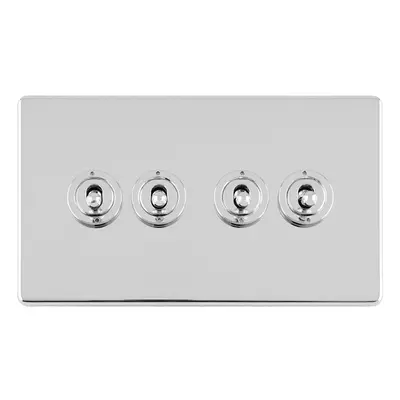 4 Gang Quad Retro Toggle Light Switch SCREWLESS POLISHED CHROME 10A Way Lever