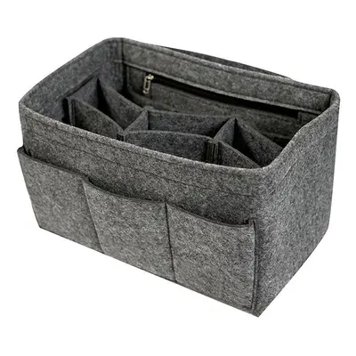 (Dark Gray, M) Felt Insert Bag Multi Pockets Cosmetics Organizer